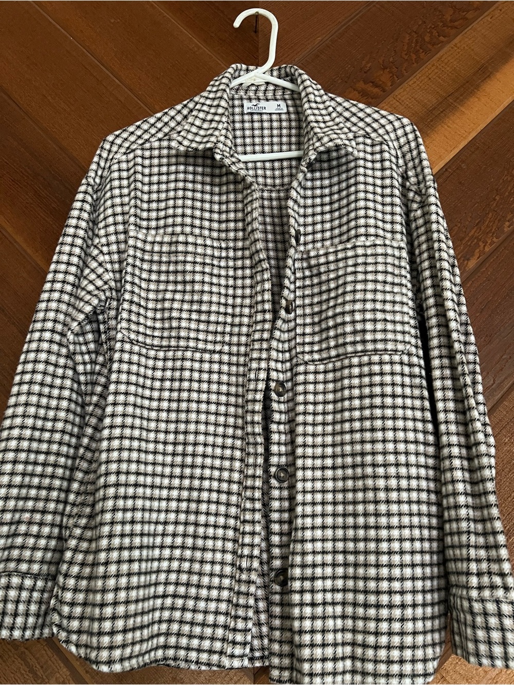 Hollister Black and White Plaid Button-Up Shacket